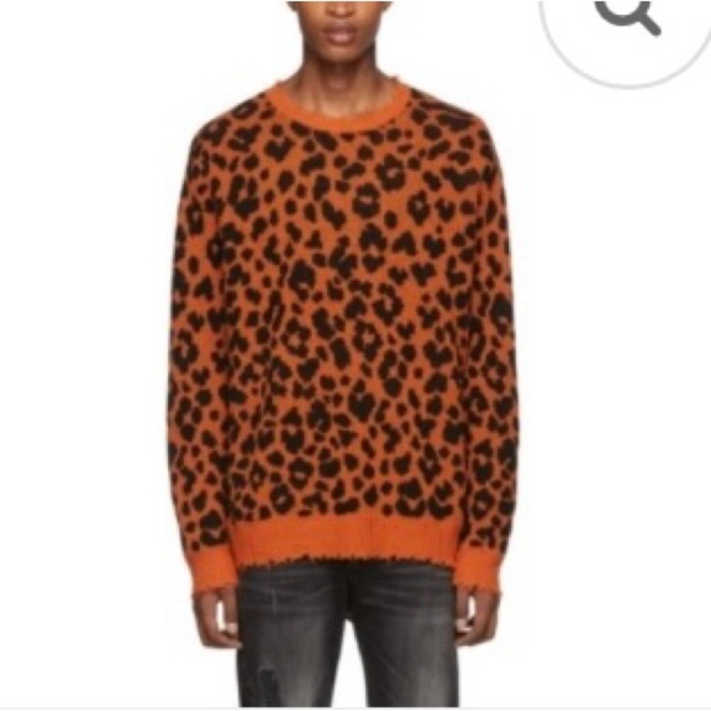 R13 Cashmere Sweater Orange Black Leopard Oversized Lg - Picture 1 of 12